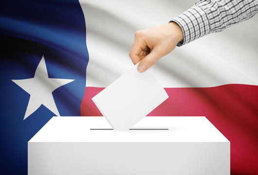 Ballot box with national flag on background - Texas