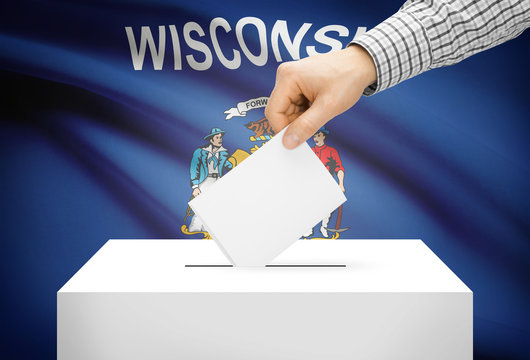 Ballot box with national flag on background - Wisconsin