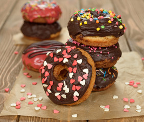 Donuts with chocolate frosting