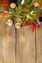 Different sorts of cooking oil, close-up