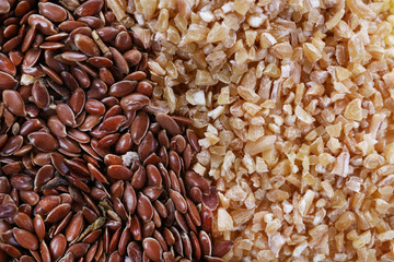 Wheat and flax seeds as background