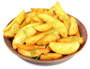 Homemade fried potato in bowl isolated on white