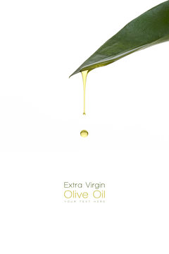 Beauty Treatment. Olive Oil Dripping From A Fresh Green Leaf