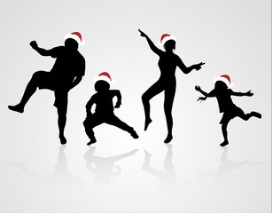 Happy family in Santa Claus hat