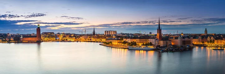 Foto op Canvas Toneel de zomernachtpanorama van Stockholm, Sweden © Sergii Figurnyi