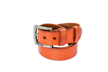 brown leather belt on white background