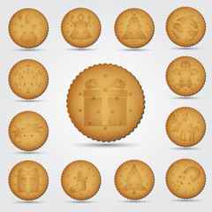 set of christmas brown biscuit with symbols eps10
