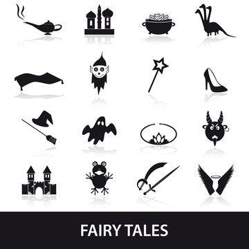 black simple fairy tales theme icons set eps10
