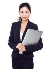 Businesswoman hold with laptop