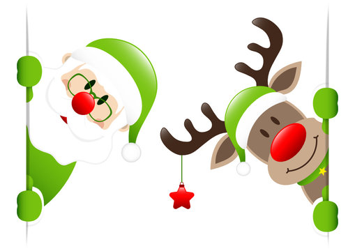 Green Santa & Rudolph Star Banner