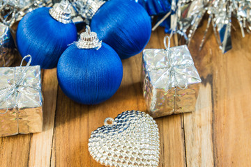 Blue decorated for Christmas and New Year. On the background of