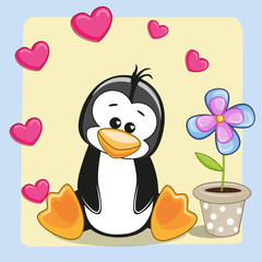 Penguin with heart and flower