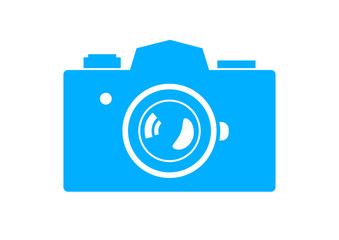 Blue camera icon on white background