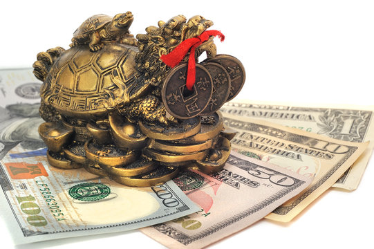 Chinese dragon turtle symbol of money on the bills