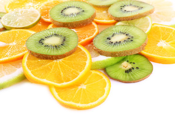 Sliced citrus isolated on white close up