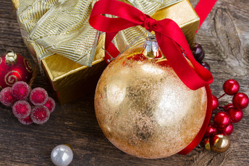 christmas ball with gift box