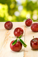 plums on green background closeup