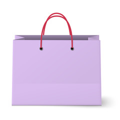 Violet shopping paper bag isolated on white