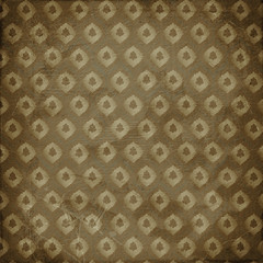 Grunge brown background with ancient ornament. Vintage textile