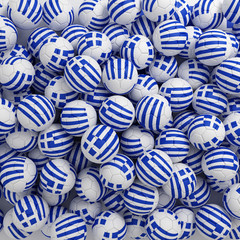 Greece football balls (many). 3D render background