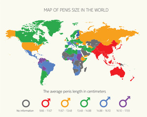 Fototapeta na wymiar Map of penis size in the world