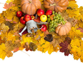 Naklejka na ściany i meble fruits and vegetables on autumn leaves