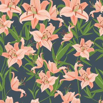 Pink Lily Seamless Pattern