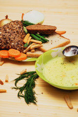 soup with dill and bread