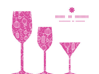 Vector holiday lanterns line art three wine glasses silhouettes