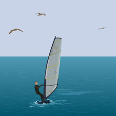 Sportsmen surfer sail in the blue sea