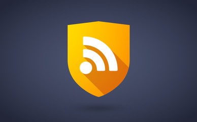 Long shadow shield icon with a RSS sign
