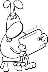 dog with tablet coloring page