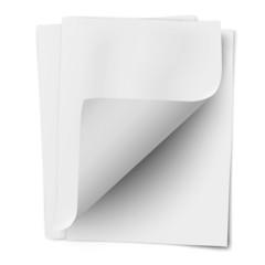 Stack of three empty white sheets of notebook paper