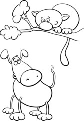 dog and cat cartoon coloring page