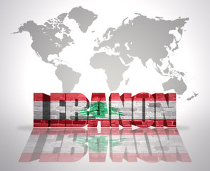 Word Lebanon on a world map background