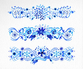 Fototapeta premium Watercolor flowers ornament set