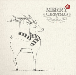 Fototapeta premium Christmas hand drawn unique reindeer illustration