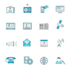 Media icons flat line set