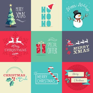 Merry Christmas Flat Elements Illustration Set