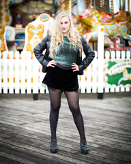 Portrait of a Beautiful Blond Teenage Girl in Leather