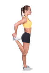 Fototapeta premium Beautiful sporty woman with perfect athlete body doing exercise 