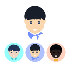 Set icons with   european boy,asian boy, african american boy
