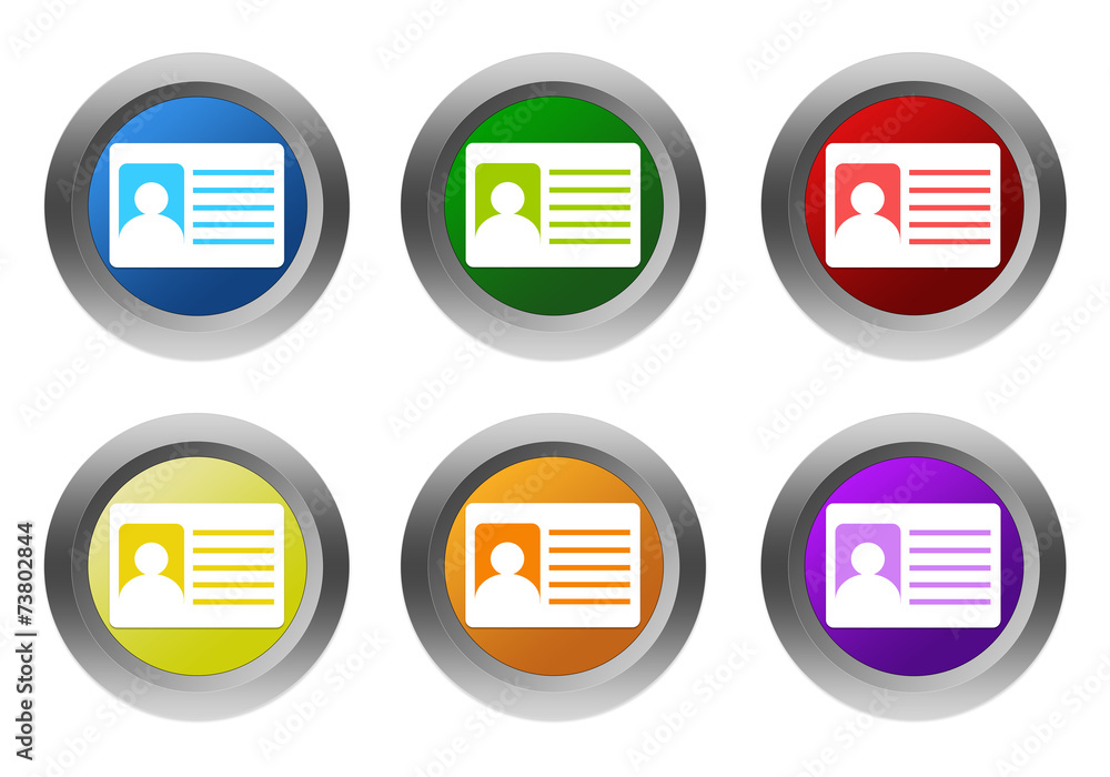 Poster set of rounded colorful buttons with identification card symbol