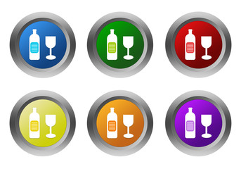 Set of rounded colorful buttons with drink symbol