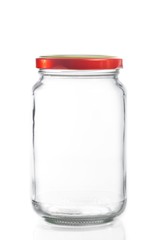 closed empty glass jar isolated