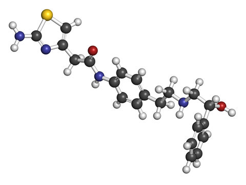 Mirabegron overactive bladder treatment drug molecule. 