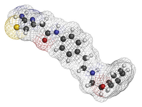 Mirabegron overactive bladder treatment drug molecule. 
