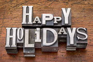 Happy Holidays in metal type