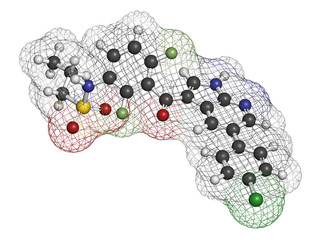 Vemurafenib melanoma drug molecule. 