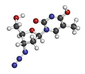 Zidovudine (azidothymidine, AZT) HIV drug molecule.